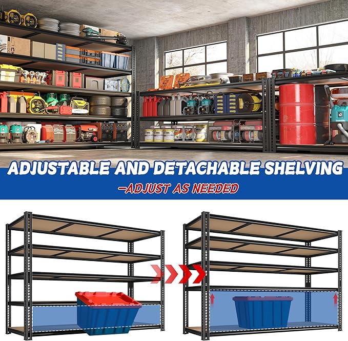 ROOMFAVE 3500LBS Garage Shelving 60" W Metal Shelving 72" H Storage Shelves Heavy Duty 5 Tier Adjustable Shelving Unit for Storage Rack Pantry Shelf Commercial,60" W x 18" D x 72" H,2PC