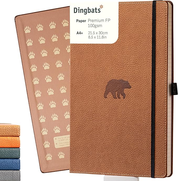 Dingbats* - Wildlife Dotted Extra Large A4 Notebook - PU Leather Hardcover Journal for Work, Writing - Pocket, Elastic Closure, Pen Holder, Bookmark