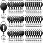 SOVYOULIVE 50 Pack Heavy-Duty Retractable Badge Holders with Carabiner Clip and Key Ring, Black ID Badge Reel for Office, ID Card Holder and Key Chain