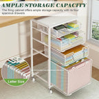 Sbanmao 4 Drawer Rolling File Cart with Wheels, Mobile Filing Cabinet for Home Office, Hanging File Organizer, Under Desk Storage, Multifunctional Utility Cart Printer Stand, White (Patent Pending)
