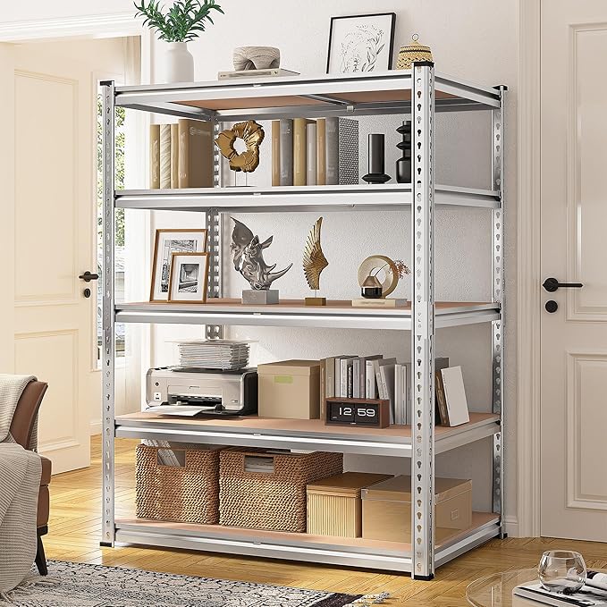 REIBII 2020LBS Garage Shelving Heavy Duty 5 Tier Storage Shelves Adjustable Metal Shelving for Basement, Warehouse, Pantry, Closet, Kitchen, Easy Assembly, 72" H x 35.55" W x 16" D, Galvanized