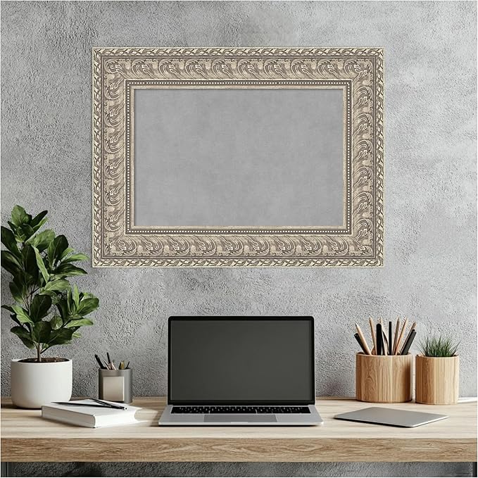 Amanti Art Silver Framed Magnetic Board 19x25 Small Vision Board for use with Magnets, 100% Metal Sheet to Display Items as Office Decor or for Home Organization in mudroom, Kitchen or Kids Room