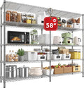 REIBII 58" W Storage Shelves Wire Shelving 1400LB Metal Shelves for 5 Tier Shelving Unit with Shelf Adjustable Garage Shelving Rack for Pantry Kitchen Garage, 58" W x 59" H x 13.8" D, Chrome