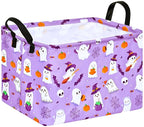 FUULOXE Halloween Empty Storage Basket with Handles Open Gifts&Candy Spooky Basket stuffers for Kids Baby Collapsible Women Organizer Bins Toys Boxes for Shelves Home Office