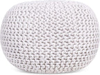 BIRDROCK HOME Round Pouf Ottoman | Cotton Braided Foot Stool with Bean Bag Filling | Boho Foot Rest for Living Room & Bedroom | Compact & Comfortable Seating, Lightweight & Soft | Ivory