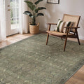 GENIMO 6x9 Area Rugs for Living Room, Machine Washable Non Slip Vintage Rugs, Low Pile Lightweight Chenille Print Rug for Bedroom, Dining Room, Home Office, Muted Green