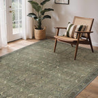 GENIMO 6x9 Area Rugs for Living Room, Machine Washable Non Slip Vintage Rugs, Low Pile Lightweight Chenille Print Rug for Bedroom, Dining Room, Home Office, Muted Green
