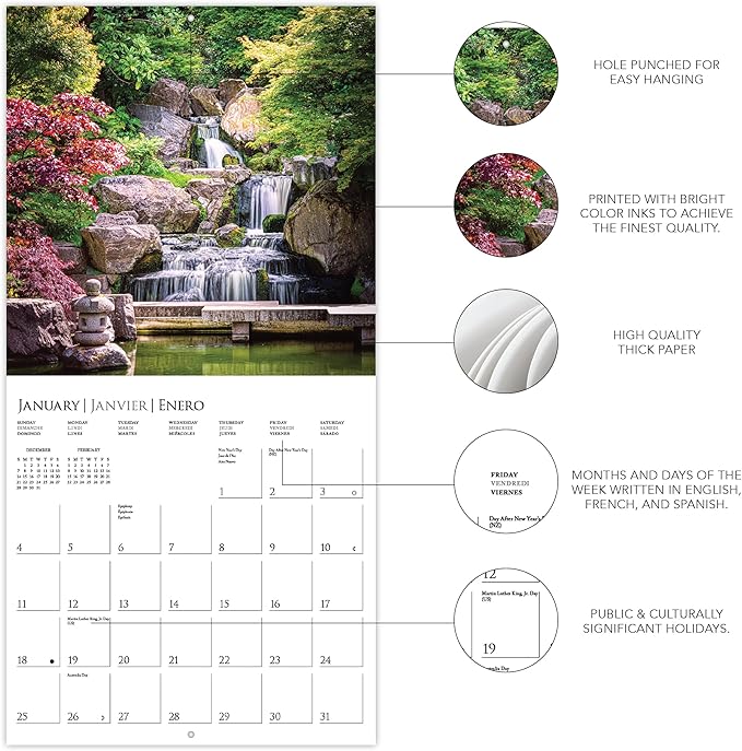 Graphique 2026 In the Garden Wall Calendar | 12” x 12” | Thick Paper | Home & Office Organizer | Large Monthly Grid | 3 Languages & Marked Holidays | 4 Month Preview Page for 2027