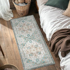 GENIMO 2x7 Runner Rugs for Hallway, Machine Washable Non Slip Vintage Rugs, Low Pile Lightweight Soft Print Rug for enrtyway, Corridor, Home Office, Kitchen, Cyan