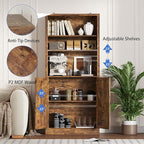 BORNOON 71.4" Tall Bookshelf with Cabinet, 5-Tier Floor Standing Bookcase with Doors & Adjustable Shelves, 31.5" Wide Storage Shelf, Metal Handles, Modern Organizer for Home Office, Living Room