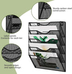 EasyPAG 5 Pocket Mesh Wall File Organizer, Hanging Paper Folder Holder with Classify Label, Vertical Wall Mount Mail Organizer for Office Home Classroom, Black