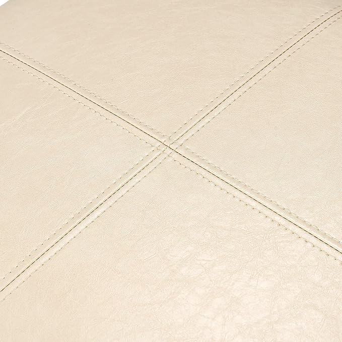 Adeco Faux Leather Cube Storage Ottoman, Warm Beige Ottomans for Living Room, Bedroom