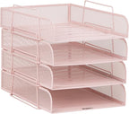 Mind Reader Stackable Paper Tray, Desktop Organizer, File Storage, Office, Metal Mesh, 10.5" L x 13.5" W x 11.25" H, 4 Pcs., Pink