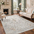 GENIMO 8x10 Area Rugs for Living Room, Machine Washable Non Slip Vintage Rugs, Low Pile Lightweight Chenille Print Rug for Bedroom, Dining Room, Home Office