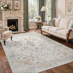 GENIMO 8x10 Area Rugs for Living Room, Machine Washable Non Slip Vintage Rugs, Low Pile Lightweight Chenille Print Rug for Bedroom, Dining Room, Home Office