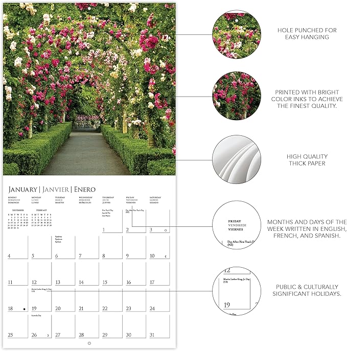 Graphique 2026 In the Garden Mini Wall Calendar | 7” x 7” | Thick Paper | Home & Office Organizer | Large Monthly Grid | 3 Languages & Marked Holidays | 4 Month Preview Page for 2027