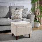 FAGAGA Storage Ottoman with Adjustable Lid, Soft Step Stool, Footrest and Seat, Ottoman Foot Rest for Living Room, Bedroom, Dorm, Beige
