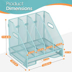 OrgMate Desk File Folder Holder Organizer-4 Vertical Compartments Racks and Paper Letter Tray,Mesh Magazine File Holder Sorter,Desktop Accessories & Workspace Organizers for Home,Office,School-Blue