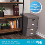 Internet's Best Collapsible File Storage Organizer with Lid - Decorative Linen Filing & Storage Office Box – Hanging Letter/Legal Folder – Home Office Bins Cabinet – Grey Container - 2 Pack