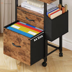 GYIIYUO 2 Drawer File Cabinet with 24'' Extended Desktop, Mobile Filing Cabinet, Rolling File Cabinet with Side Bag, Fabric Drawer, Fits A4/Letter Size, Printer Stand Home Office, Light Brown
