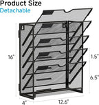 Lavatino 6-Tier Hanging File Organizer, Wall Mount File Holder for Mails Folders Papers Magazine Organization, Vertical Document Organizer for Office Home - Black
