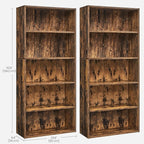 VASAGLE Set of 2 Bookshelves, 23.6 Inches Wide, 5-Tier Open Bookcases with Adjustable Storage Shelves, Floor Standing Units, Rustic Brown ULBC165X01-2