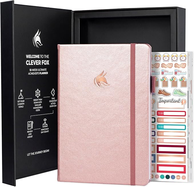 Clever Fox Ultimate Achiever’s Goal Planner - Focus & Productivity 90 Day Journal. Undated Daily Weekly Monthly Planner Organizer & Hourly Schedule Notebook - Hardcover, A5 Size, Rose Gold