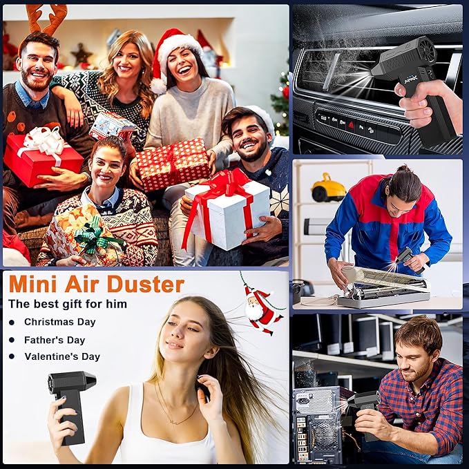 JVSCAM X3 Compressed Air Duster - Electric Air Duster with Brushless Motor,3 Gear Adjustable - mini Snow Blower- Rechargeable Air Duster for PC, Keyboard, Car,Outdoors,Home,Snow and Leaves Clearing