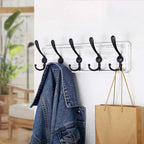 SKOLOO Rustic Wall Mounted Coat Rack: 16" Hole to Hole, Pine Real Wood Plank Wall Coat Rack with 5 Triple Hooks, Farmhouse Coat Hanger Wall Mount for Hanging Backpack Jacket Coat Hat