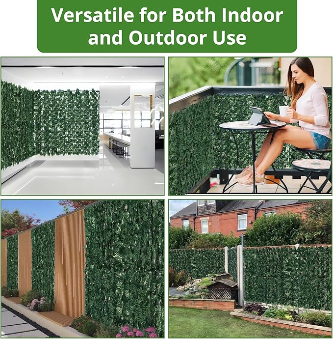 ZhiYo-GD Faux Ivy Privacy Fence Screen, 138x39 in Artificial Ivy Privacy Fence, Artificial Ivy Vine and Green Leaf Hedge Panels for Outdoor Wall Decor, Balcony, Patio, Apartment, Garden, and Yard
