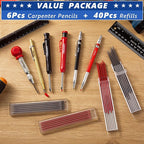 Hiboom 10 Pack Carpenter Pencils Mechanical Set, Construction Pencils with 36 Refill, Automatic Center Punch and Carbide Scribe Tool, Mechanical Pencil for Woodworking, Best Carpenters Marking Tool