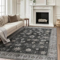 GENIMO 5x7 Area Rugs for Living Room, Machine Washable Non Slip Vintage Retro Rugs, Low Pile Lightweight Chenille Print Rug for Bedroom, Dining Room, Home Office, Charcoal