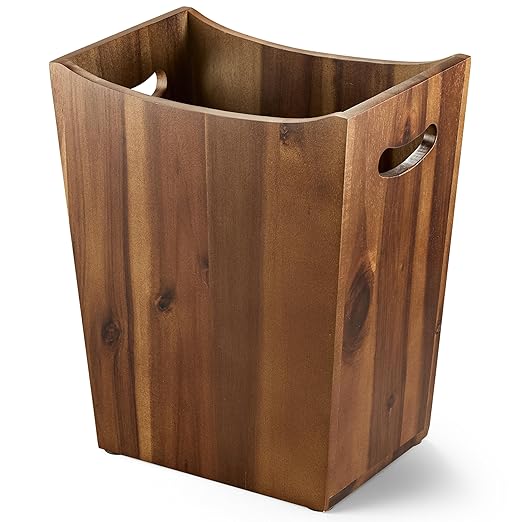 Tidita 2 Gallons Rectangular Wastebaskets - Acacia Wood Waste Basket with Handles - Small Trash Can for Bathroom - Brown Garbage Bin for Spa Bathroom Decorative, Kitchen Counter, Living Room (Walnut)
