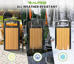 Alpine 40 Gallon Commercial Outdoor Trash Can with Lid - Modern Heavy Duty Large Outdoor Garbage Can with Durable Plastic Bin, Slatted Recycled Plastic Panels for Parks, Trails & Resorts (CD)