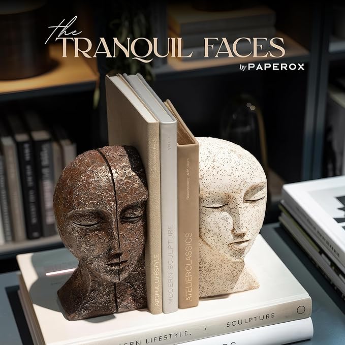 Heavy Duty Book Ends for Shelves - Book Ends for Heavy Books, Book Stopper for Shelves, Bookends for Shelves, Book Ends Unique, Bookends Decorative, Aesthetic Bookshelf Decor, The Tranquil Faces