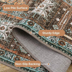 GENIMO 3x5 Area Rugs for Living Room, Machine Washable Non Slip Vintage Rugs, Low Pile Lightweight Chenille Print Rug for Bedroom, Dining Room, Home Office, Vintage Brown/Blue
