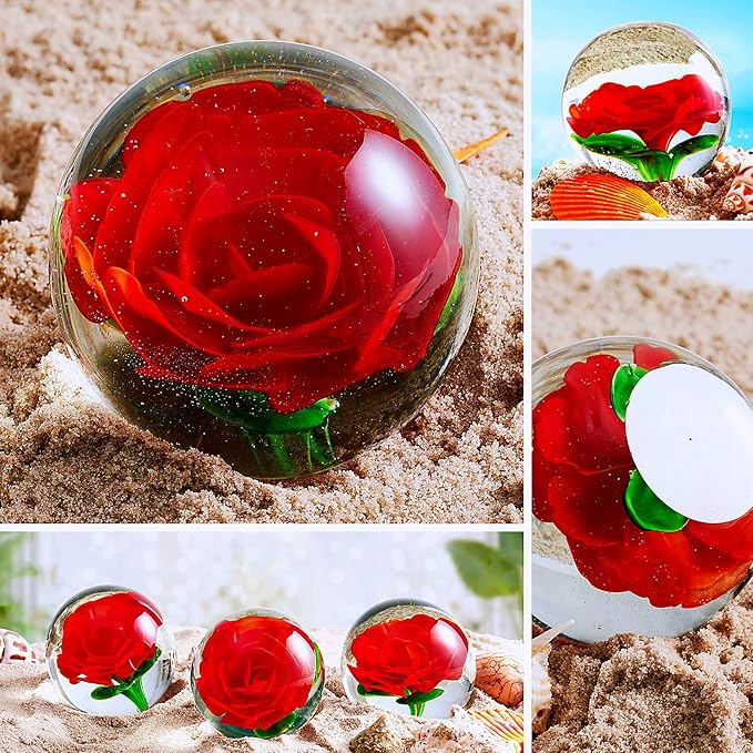 EUSTUMA Hand Blown Glass Flower Paperweight Figurine for Office Desk.Give You A Gift from The Person You Love, The Garden Decoration.(Orange Flower)
