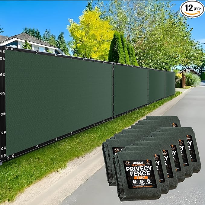 Xpose Safety Privacy Fence Screen 8’ x 50’ (12 Pack) – Heavy Duty Green Mesh with 90% Visibility Block, UV Protection – for Garden, Yard, Nursery, Kennel, Dog Run, Greenhouse