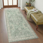 GENIMO 2'6''x6 Runner Rugs for Hallway, Machine Washable Non Slip Vintage Rugs, Low Pile Lightweight Soft Print Rug for enrtyway, Corridor, Home Office, Kitchen, Light Green