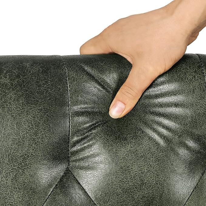 Decent Home 24'' Leather Ottoman with Storage Rectangle Foot Rest Ottomans Stool for Living Room(Green,Leather Texture)