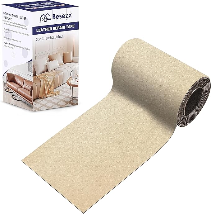 Leather Repair Patch Tape Kit, Self Adhesive Leather Repair for Furniture, Couch, Sofa, Car Seats,Office Chair,Vinyl Repair Kit.3.1inx60in