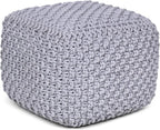 BIRDROCK HOME Square Pouf Ottoman | Cotton Braided Foot Stool with Bean Bag Filling | Boho Foot Rest for Living Room, Bedroom | Compact & Comfortable Seating, Lightweight & Sturdy | Grey