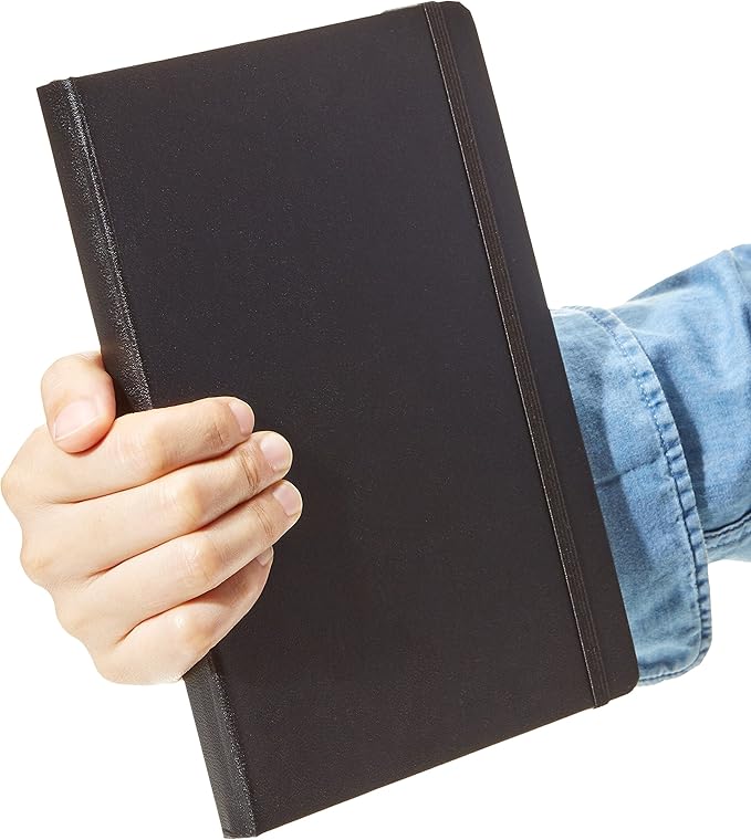 Amazon Basics Daily Planner and Journal, Hard Cover, 5.8" x 8.25", Black