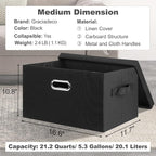 Graciadeco Medium 15" 21 Quart Collapsible Stackable Storage Bins with Lids, 5 Packs Black Foldable Fabric Closet Storage Boxes with Lids, Lidded Heavy-duty Linen Baskets(15x11x8)