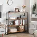 HCHQHS Bookshelf,4-Tier Industrial Bookcase,Rustic Wood and Metal Open Display Book Shelves Home Office,Bedroom Standing Shelf Unit,Horizontal Kitchen Shelf Organizer,Bathroom Storage Rack 47in