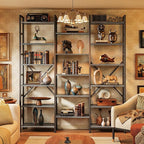 SUPERJARE Triple 6 Tier Bookshelf, Bookcase with 17 Open Display Shelves, Wide Book Shelf Book Case for Home & Office, Grey