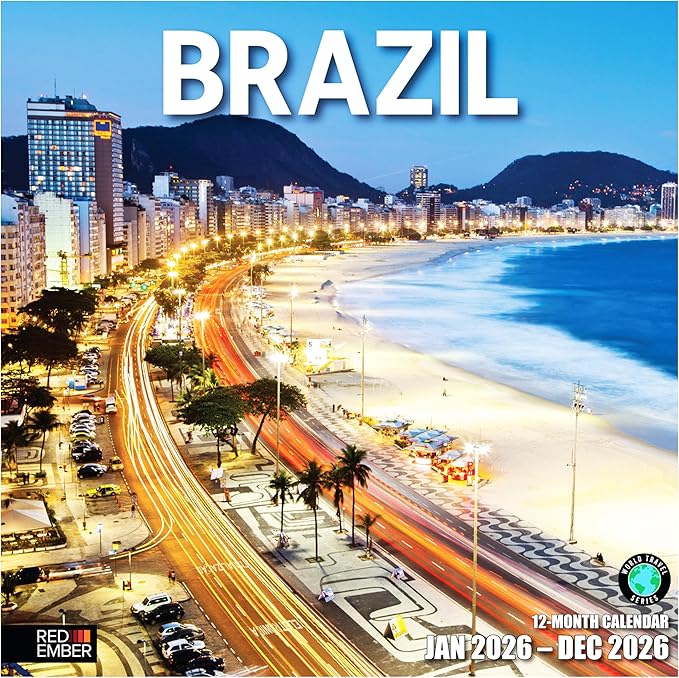 RED EMBER Brazil 2026 Wall Calendar 12 Month | 12" x 24" Open | Thick & Sturdy Paper | Holiday Gift | Travel Calendar 2026