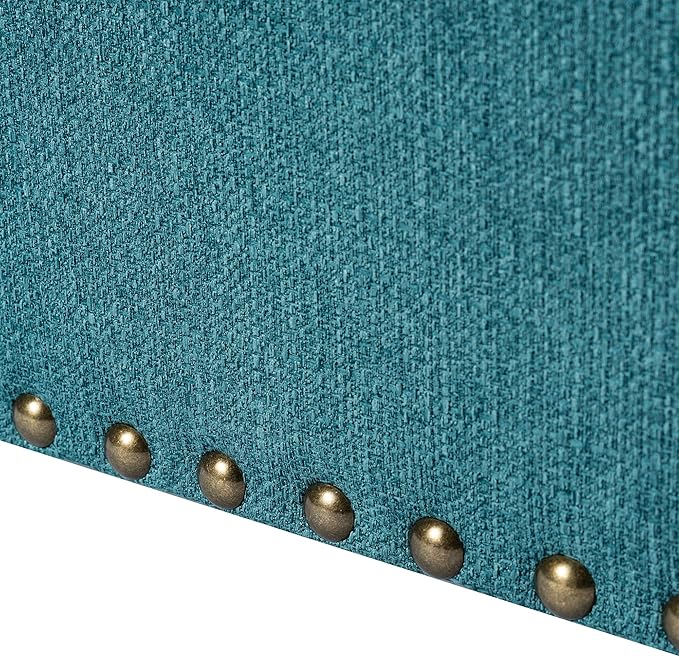 Decent Home 24" Storage Ottoman, Fabric Ottoman Foot Rest Stool with Hinged Lid, Tufted Rectangle Upholstered Footstool, Load Up to 350 lb, for Living Room, Bedroom, Dorm, Teal Blue