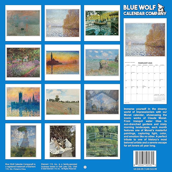 2026 Claude Monet Artwork Monthly Wall Calendar | Iconic Monet Paintings Calendar 2025-2026