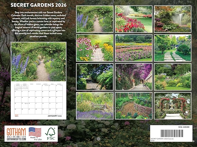 Secret Garden Calendar 2026 Botanical Monthly Wall Calender 12 Month | American Made In The USA
